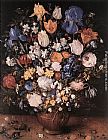 Jan The Elder Brueghel Canvas Paintings - Bouquet in a Clay Vase